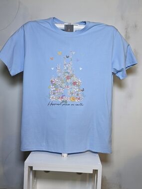 bebe Light Blue Floral Disney Castle Graphic Tee